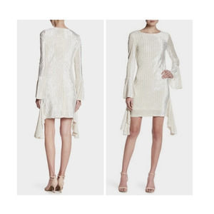 Few Moda Ivory Velvet Stripe Bell Sleeve Dress Size Large $179